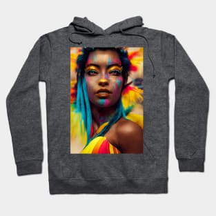 A woman with colorful makeup and feathers on her head2 Hoodie